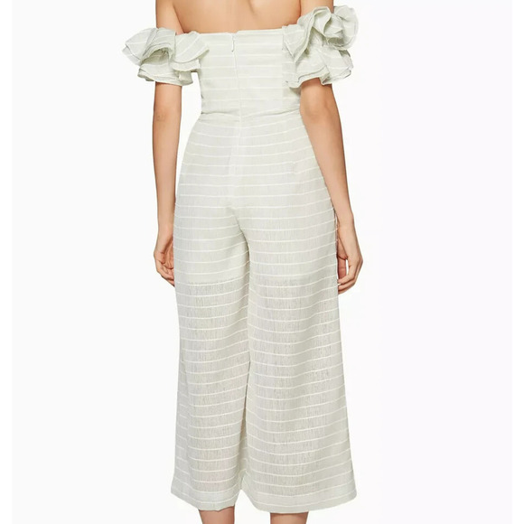 Acler Ruffled Off Shoulder Jumpsuit Size 2 Mint Green Pockets Cropped Wide Leg - Picture 8 of 14